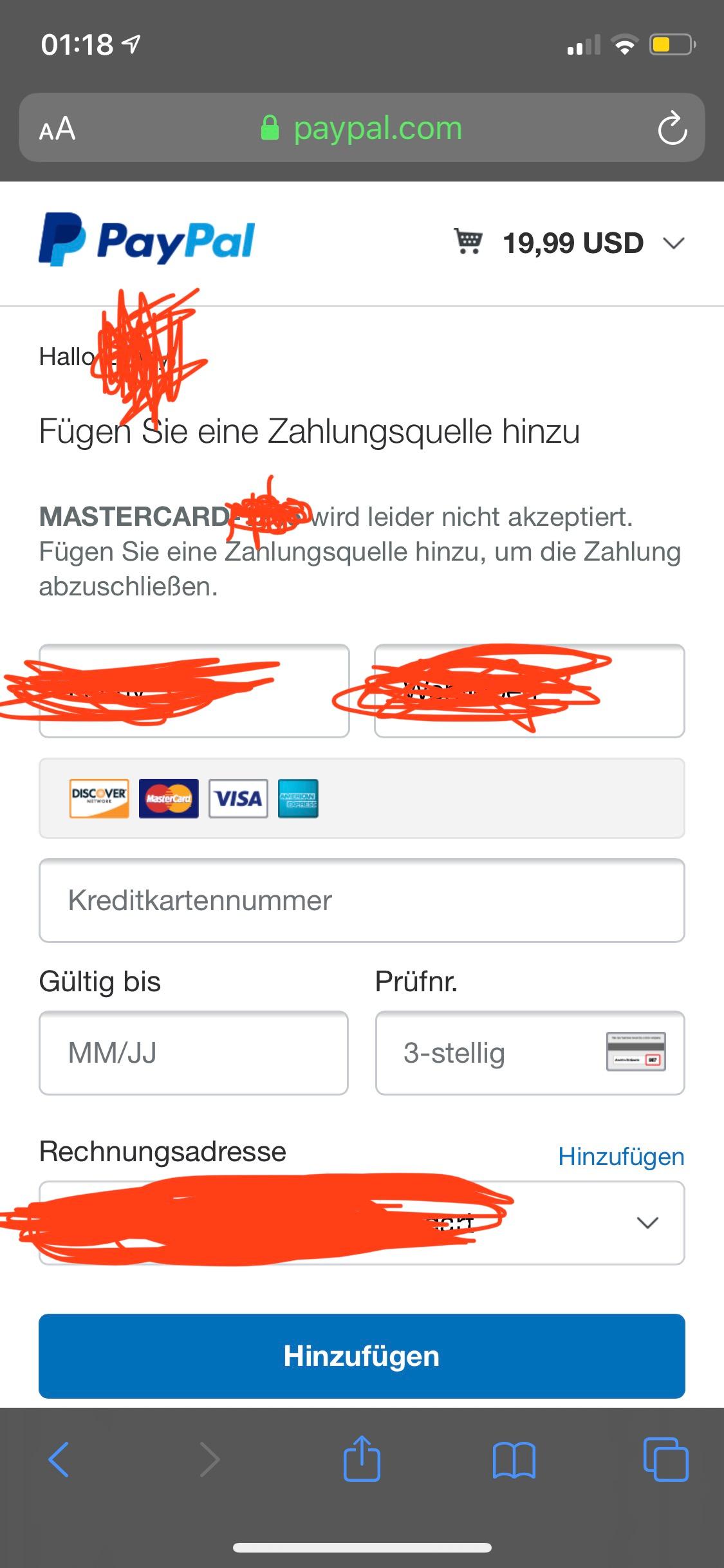 Paypal Kreditkarte Hinzufügen Geht Nicht