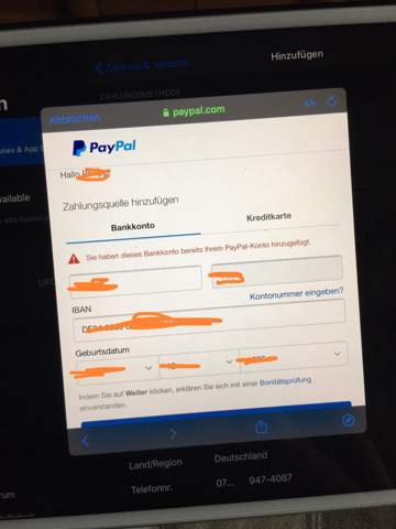 Paypal fragt trotz verbundenen Konto nach Bankverbindung?