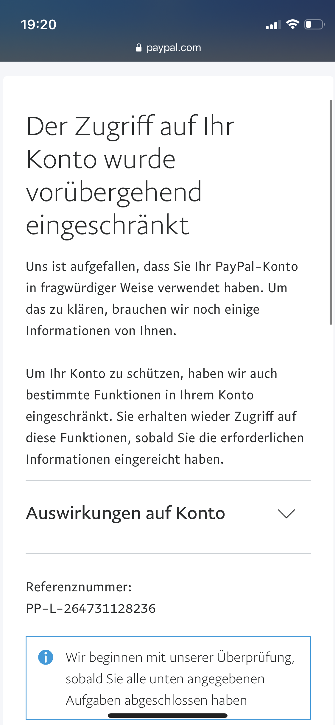 Paypal Konto eingeschränkt? (Geld, Wirtschaft und Finanzen, Bank)