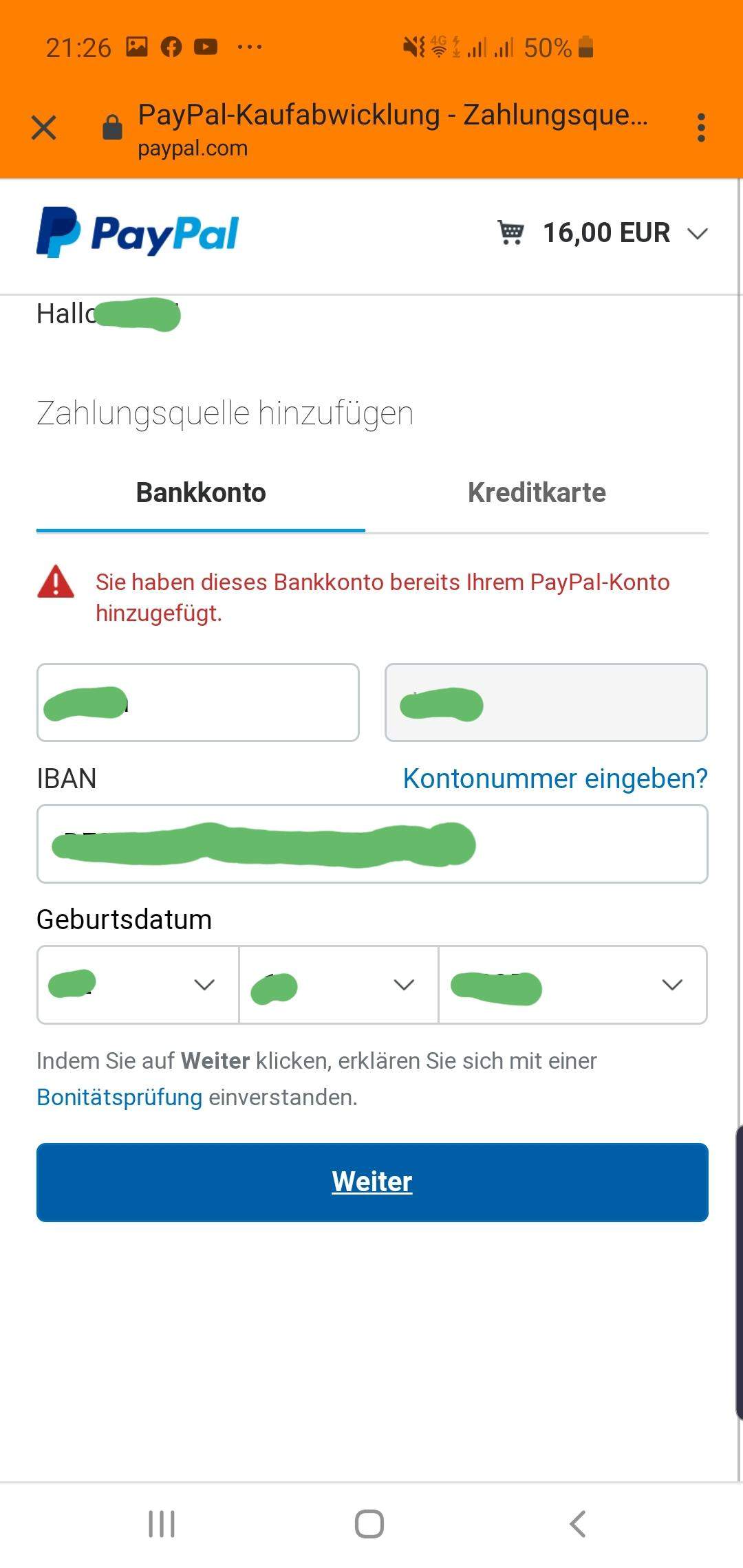 PayPal Lieferando Was funktioniert da nicht? OnlineBanking)