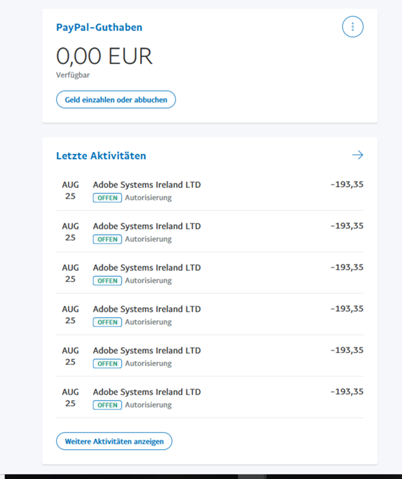 Paypal Offene Zahlungen Bei Erfolgloser Bestellung Adobe