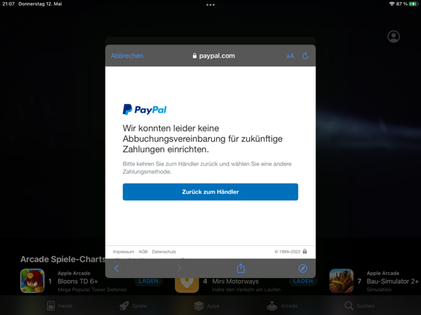 PayPal Verbinden mit Apple arcade?