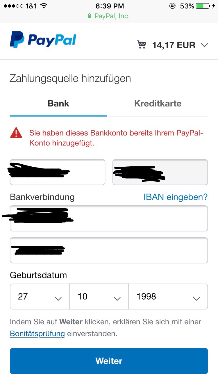 Paypal Konto Bereits Hinzugefügt Paypal Konto Bereits Hinzugefügt