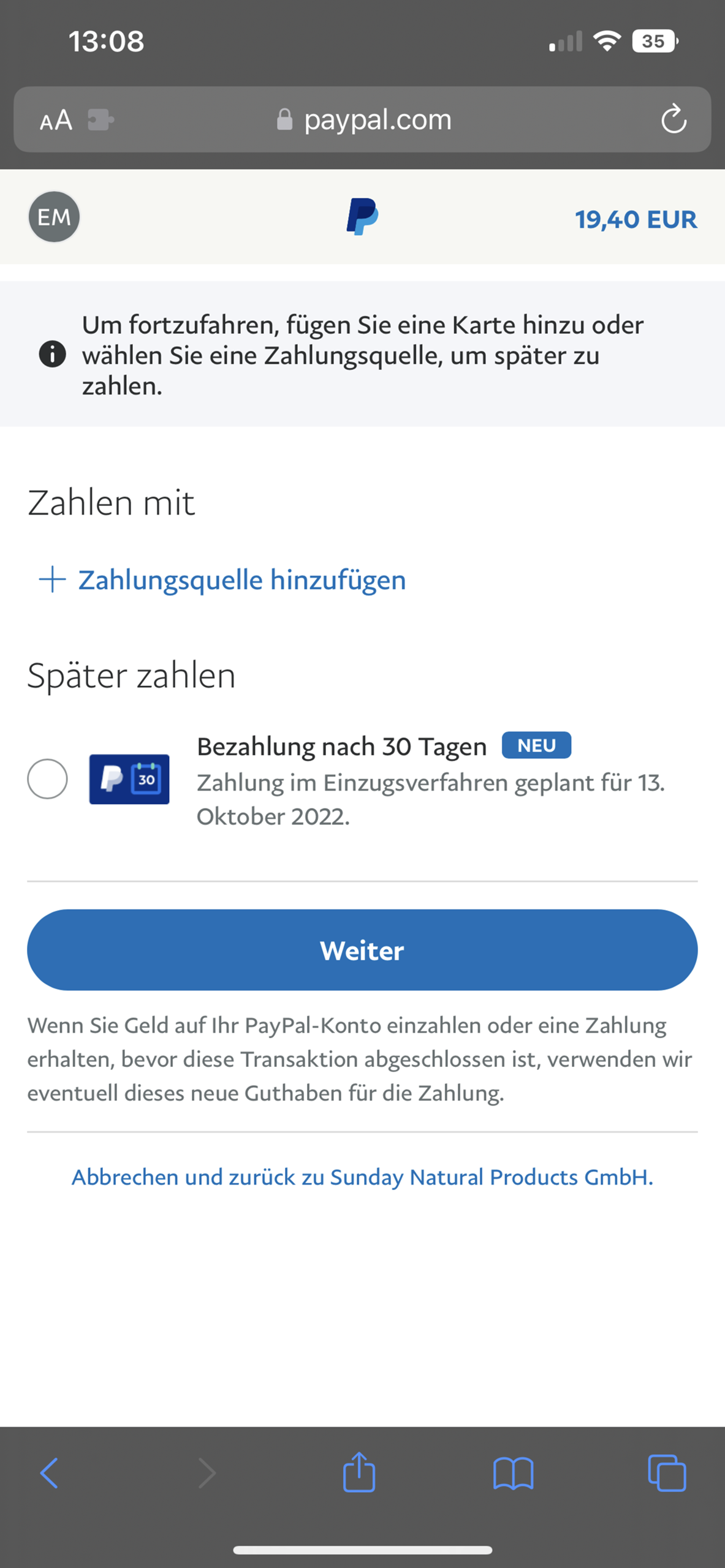Paypal Zahlungsmethode wird nicht angezeigt? (Bestellung, Bezahlung)