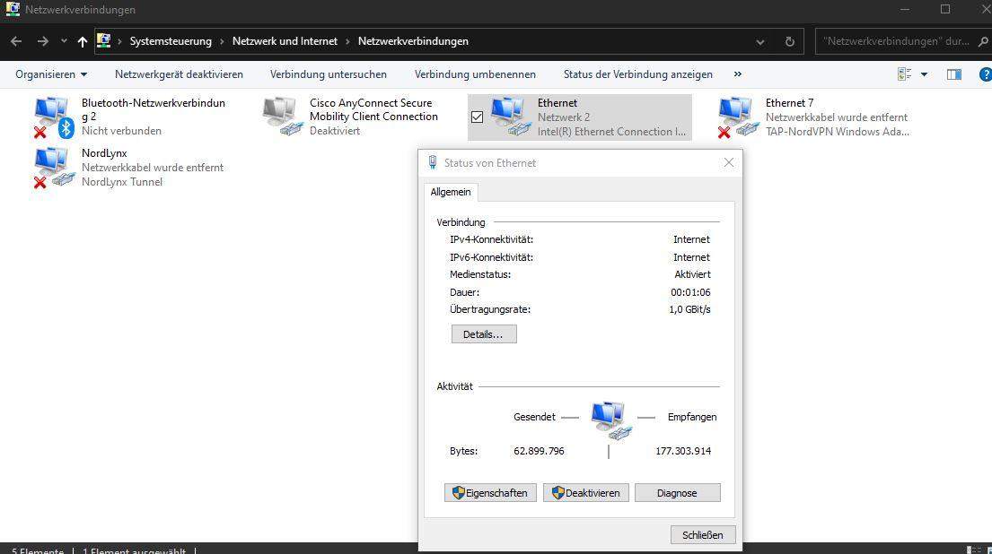 PC empfängt über LAN nur 100 MBit/s anstelle der verfügbaren 1000 MBit