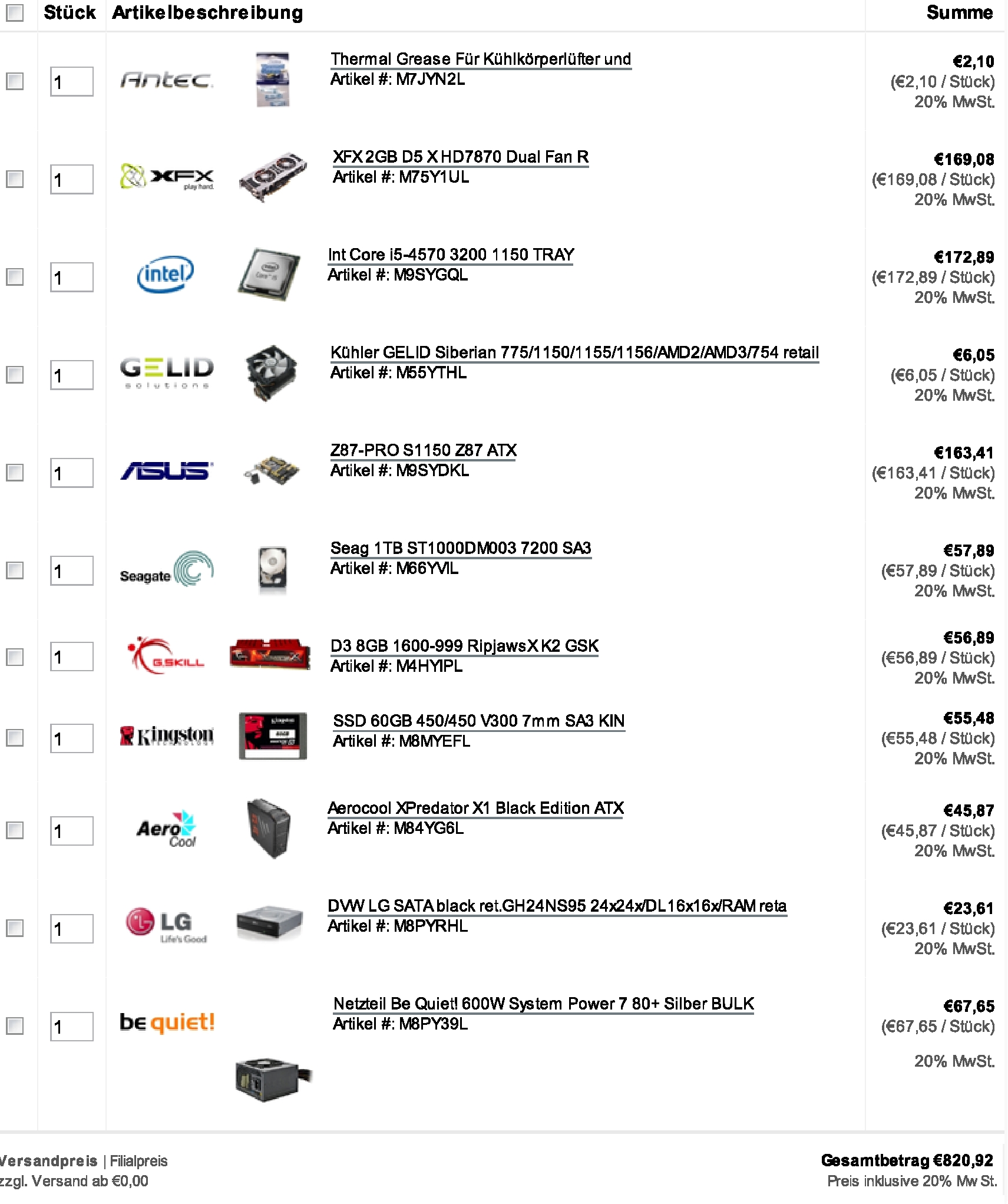 PC-Komponenten für Zusammenbau. Verbesserungsvorschläge? (Computer ...