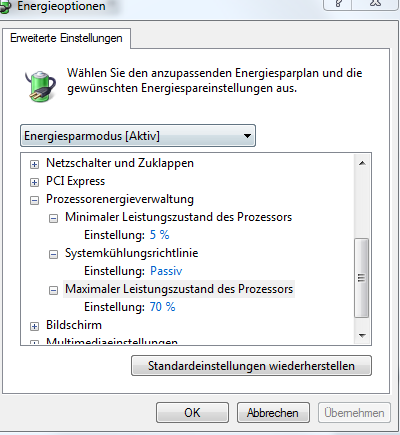 Energieoption Einstellungen - (Gaming, cpu, Gaming PC)