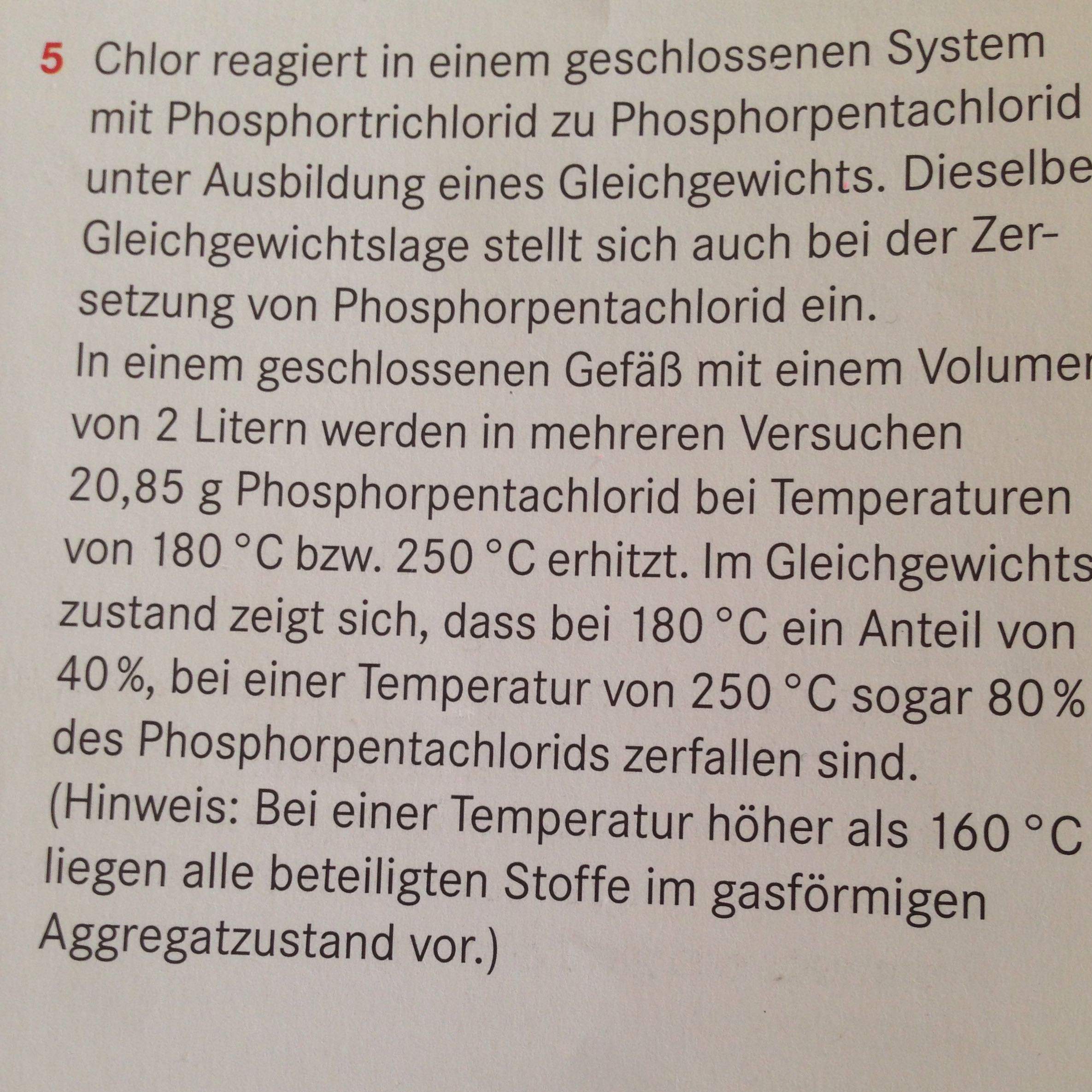 PCl5 > PCl3 + Cl2 Kc berechnen. Hilfe? (Schule, Chemie, Übungen)