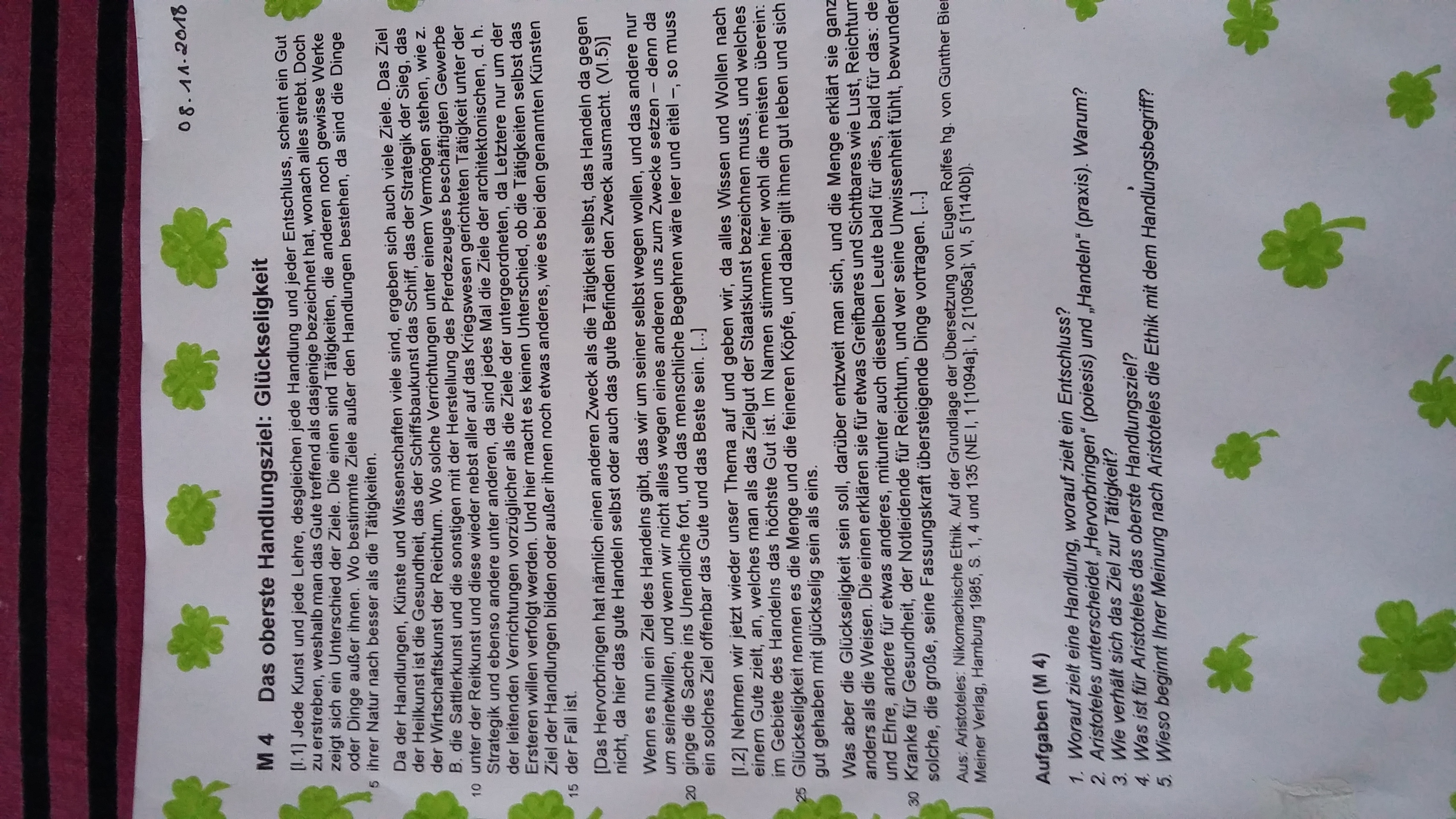 Philosophie Text Gluckseligkeit Schule Aristoteles