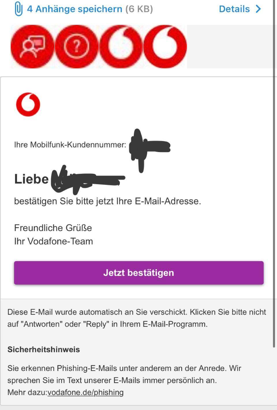 Phishing Mails Oder wirklich von Vodafone? (Handy, Smartphone)