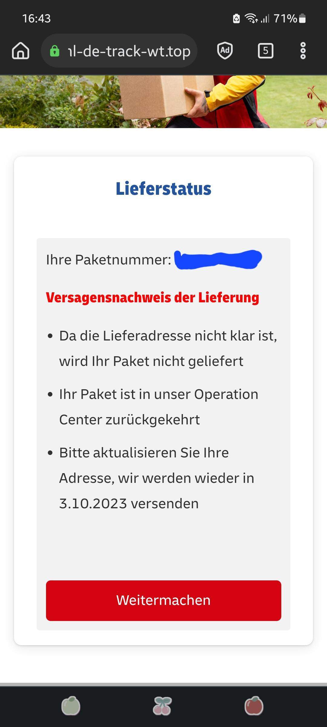 Phishing (sms) von DHL? (Paket)