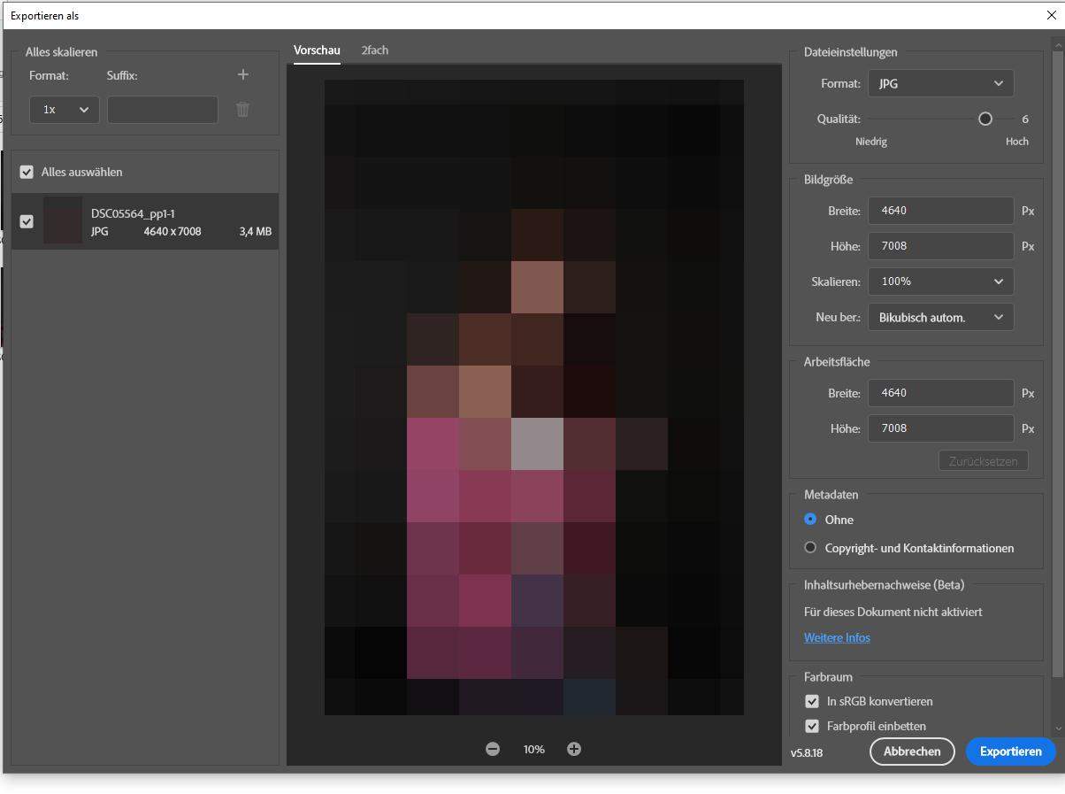 Photoshop Export JPG Qualität immer auf höchste Stufe? (Fotografie ...