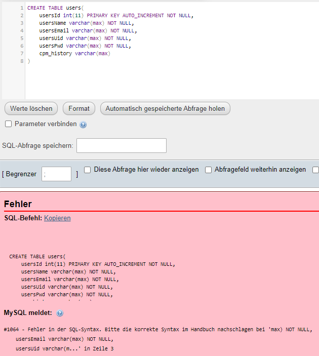 phpmyadmin varchar(max) geht nicht? (Computer, Technik, Technologie)