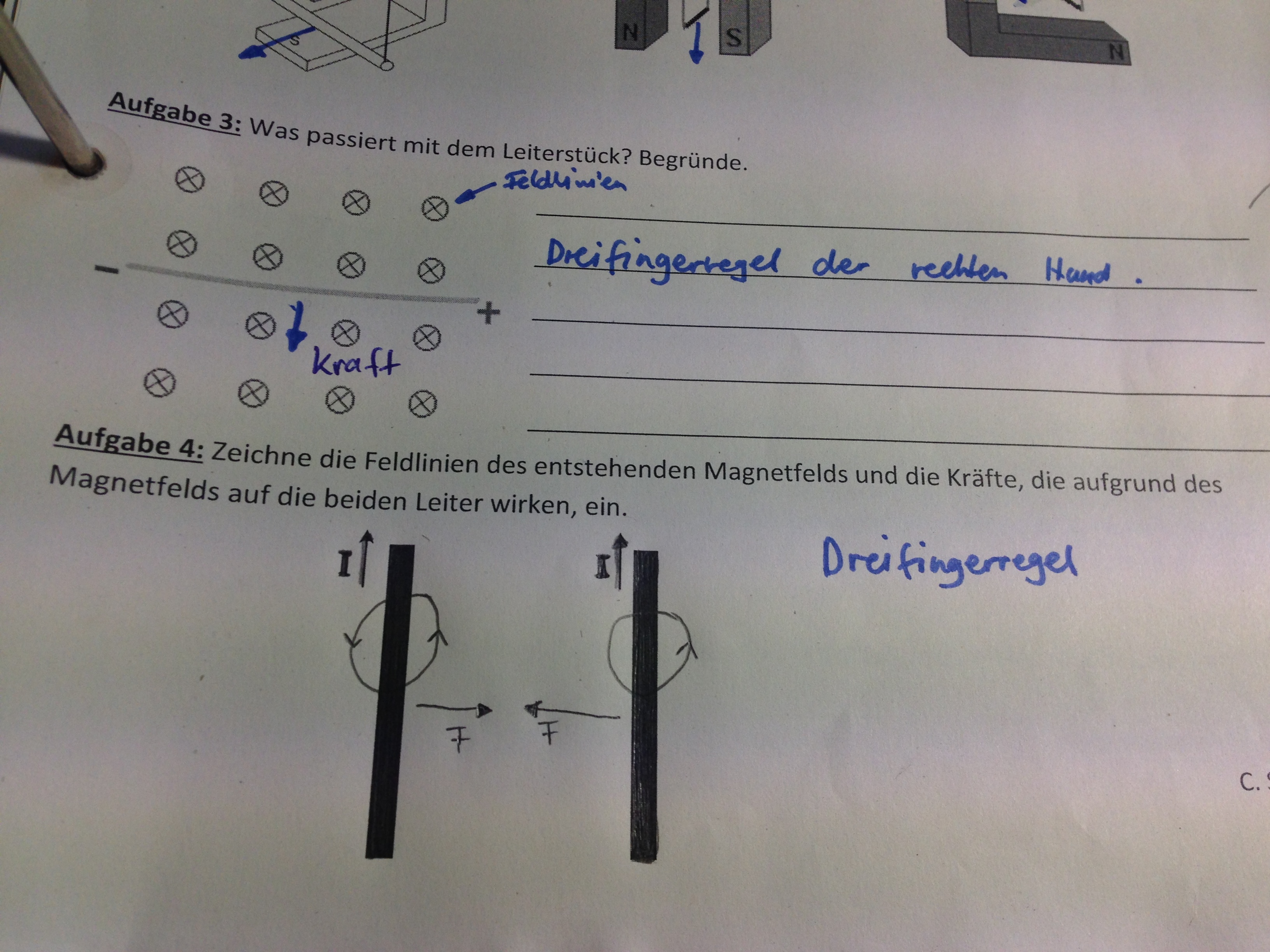 Physik 11. Klasse: Drei Finger Regel bei einem magnetischen Feld eines
