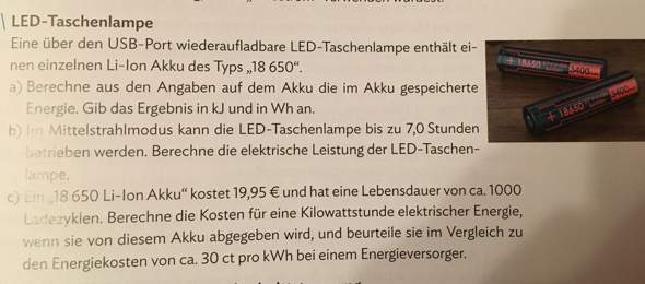 Physik Aufgabe (LED-Taschenlampe)?