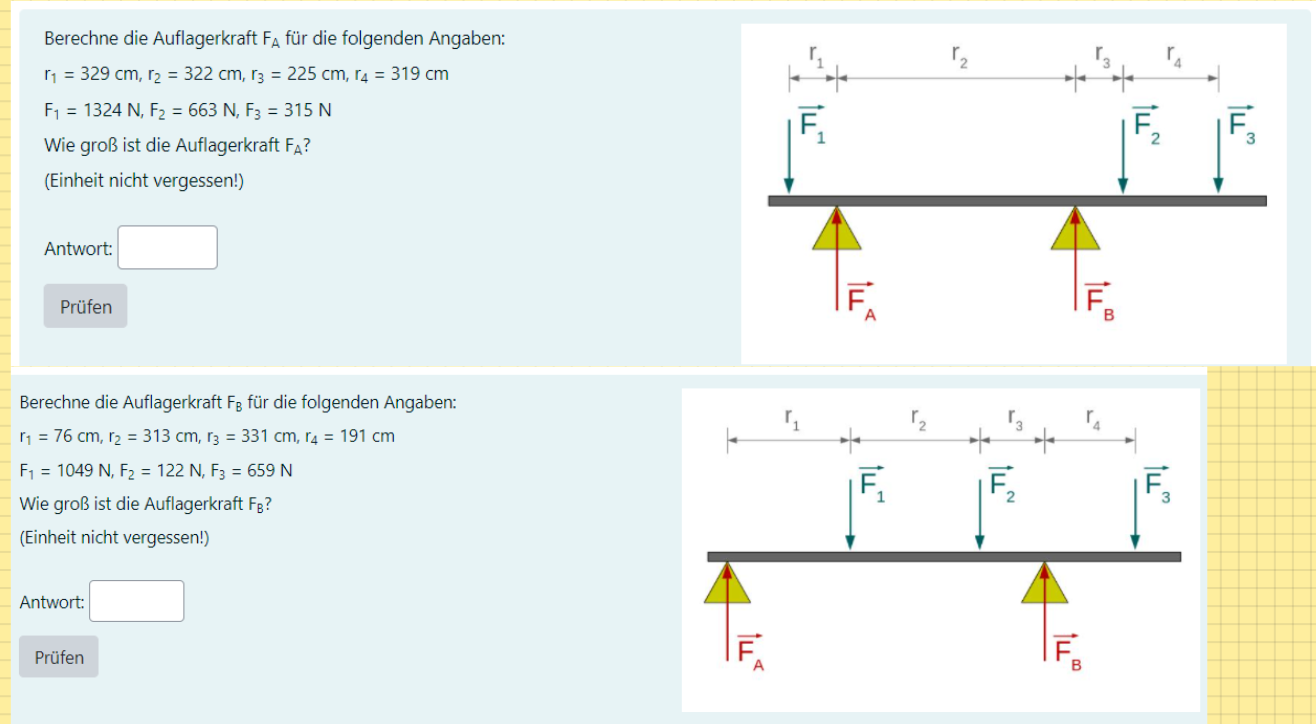 Physik: Auflagerkräfte Berechnung? (Schule, Mathematik, Naturwissenschaft)