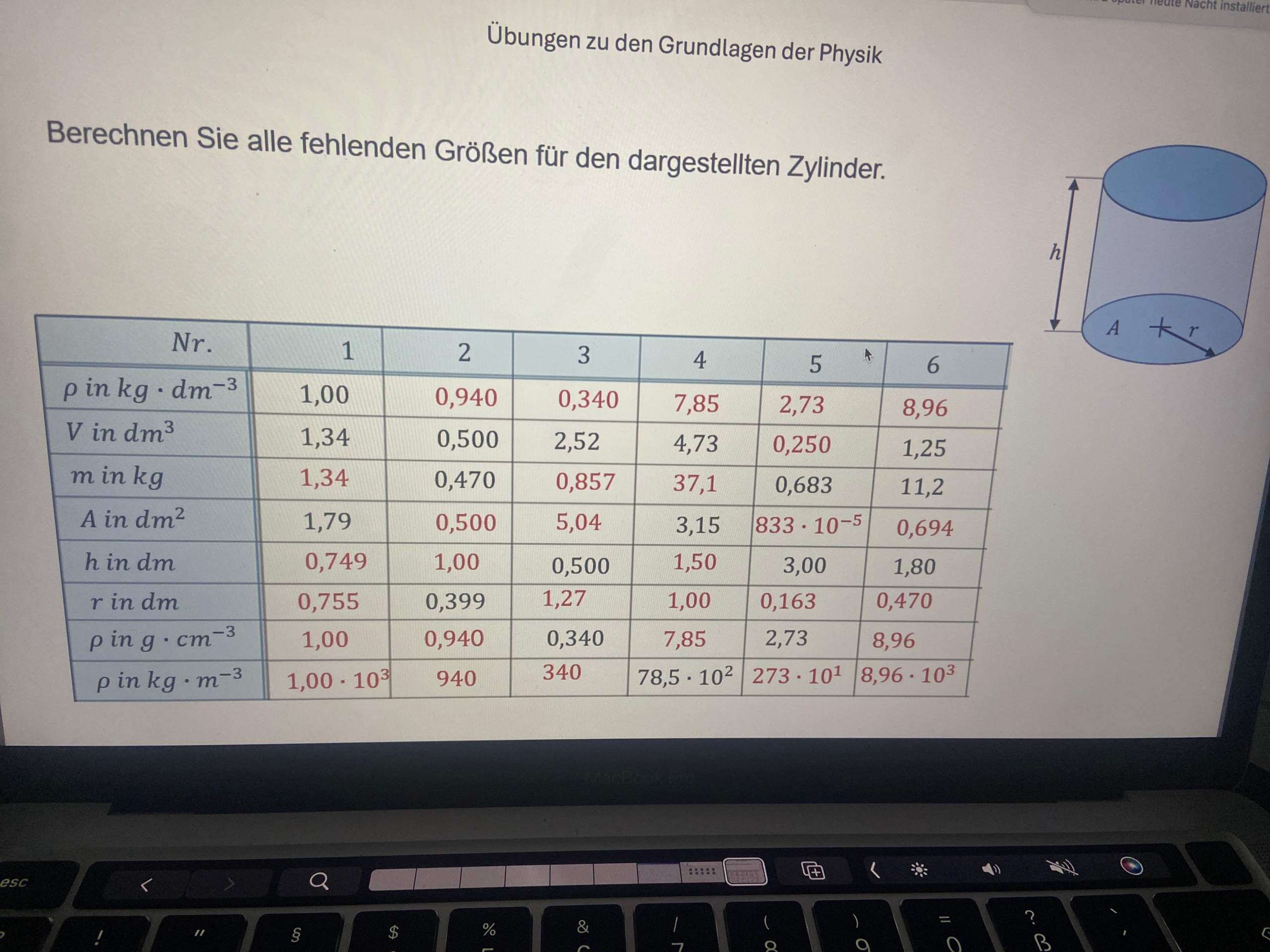 Physik Größen eines Zylinders? (Energie, Formel, Geschwindigkeit)