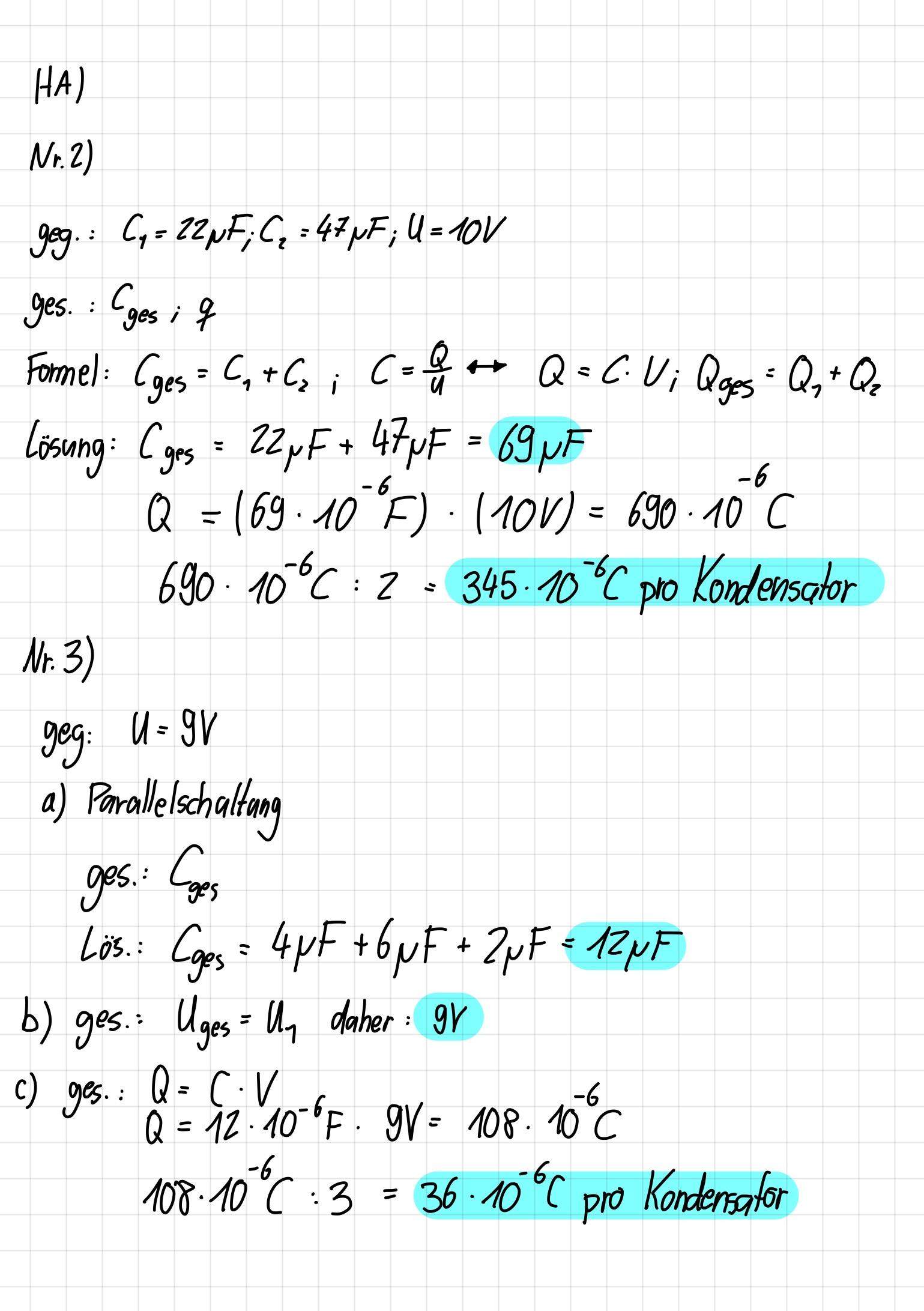 Physik Hausaufgabe Reihenschaltung bei Kondensatoren? (Schule