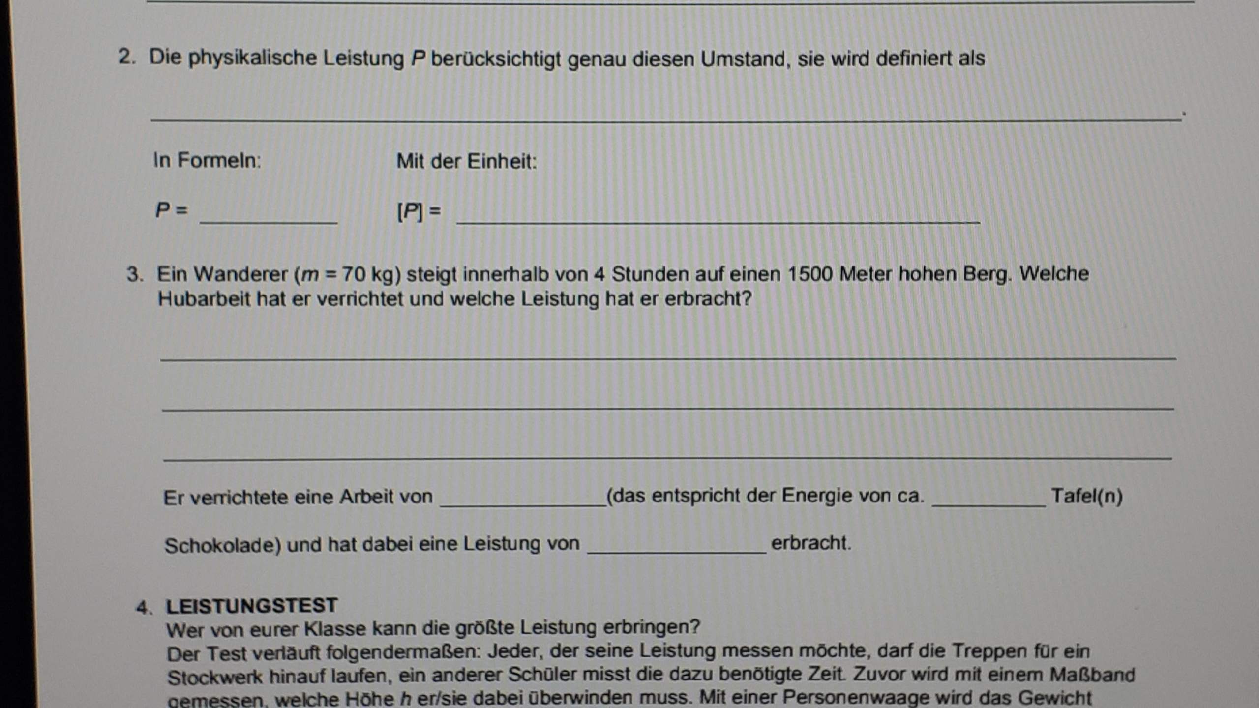 Physik Leistung, Arbeit usw.? (Energie, physikalische arbeit)