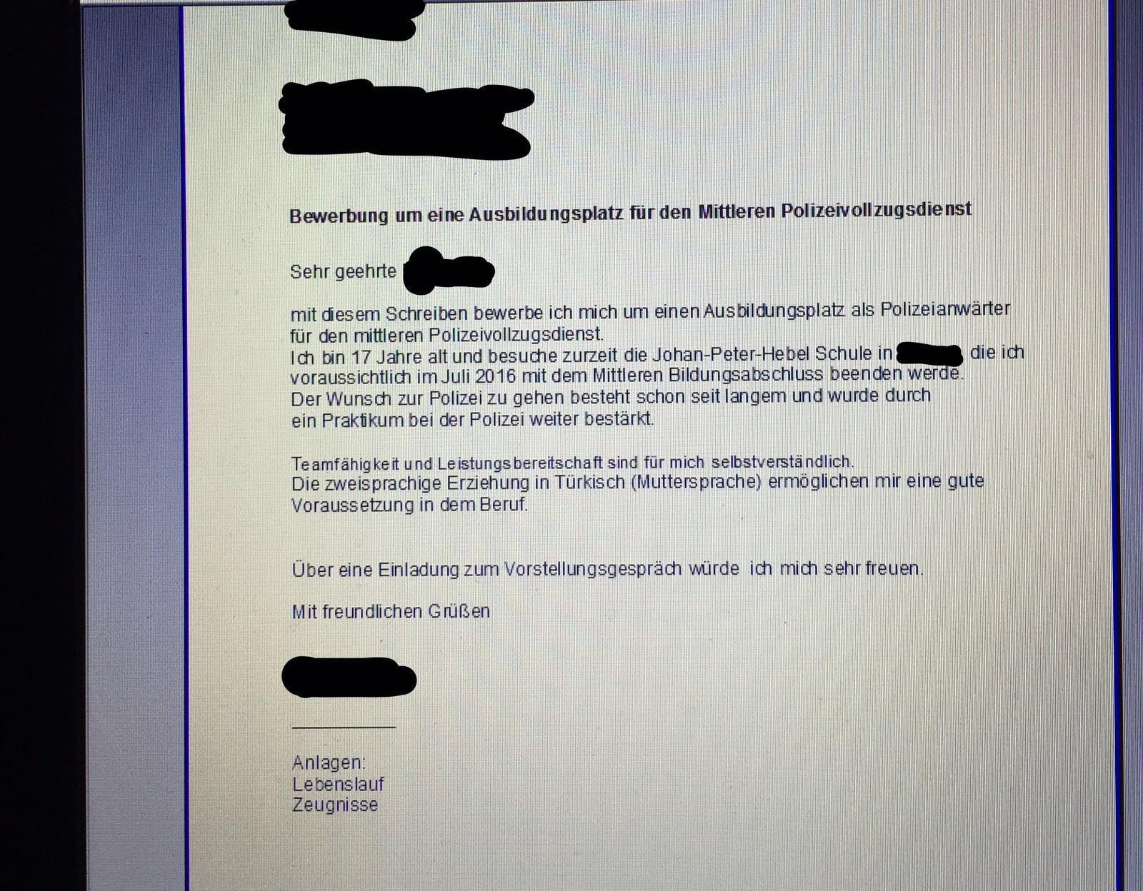 Polizei Bewerbung Was Konnte Ich Noch Verbessern Siehe Bild Angst Bewerbung Schreiben Polizei