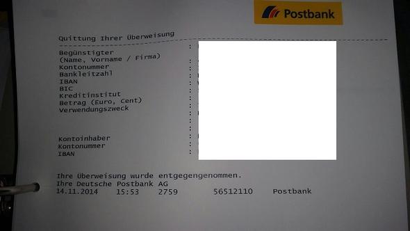 Einzahlungsbeleg - (Überweisung, Postbank)