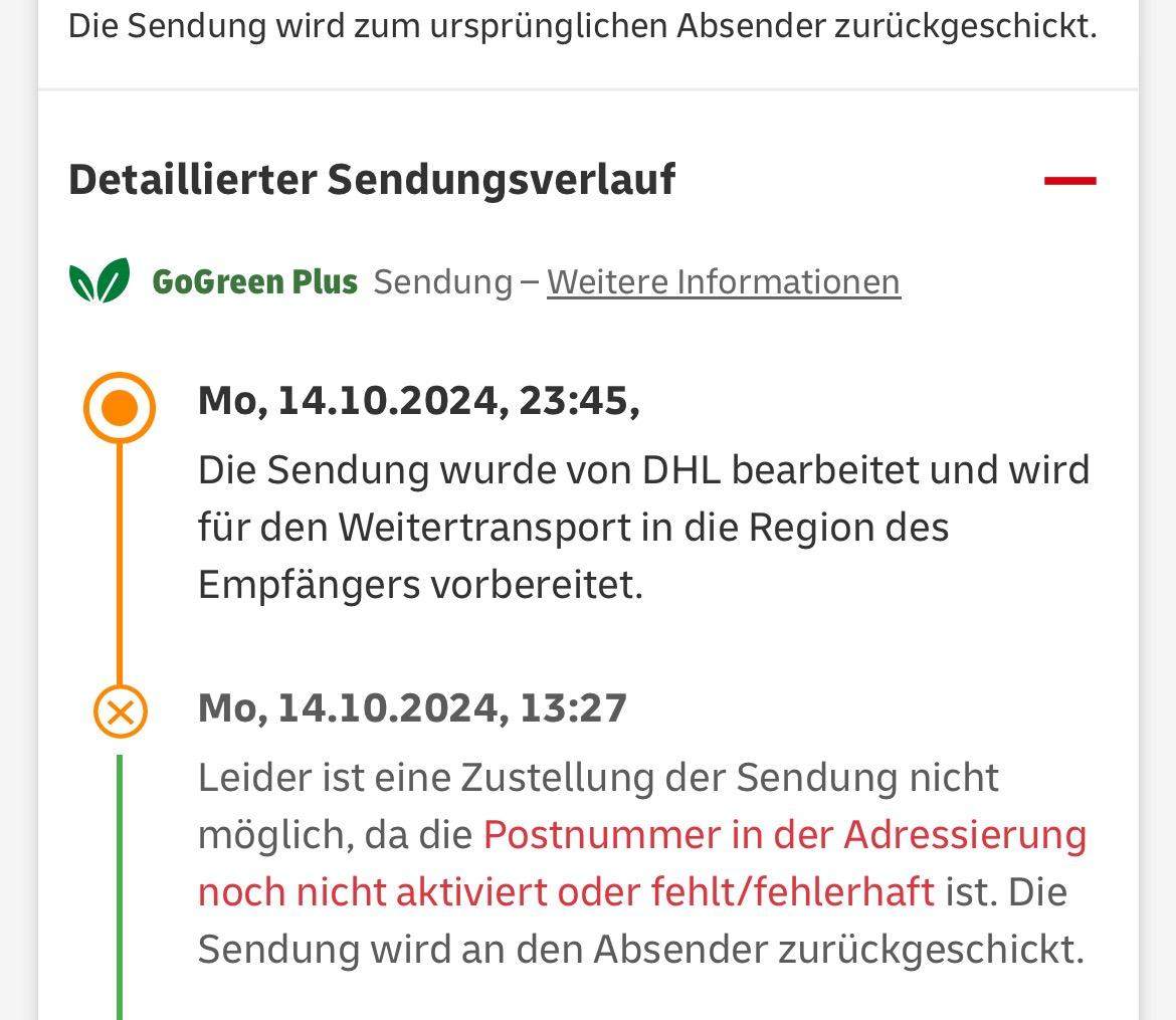 Postnummer Postnummer fehlerhaft oder nicht aktiviert? (Paket, DHL, Paketzustellung)