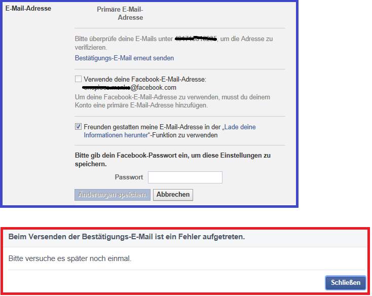 facebook primäre e mail adresse ändern geht nicht