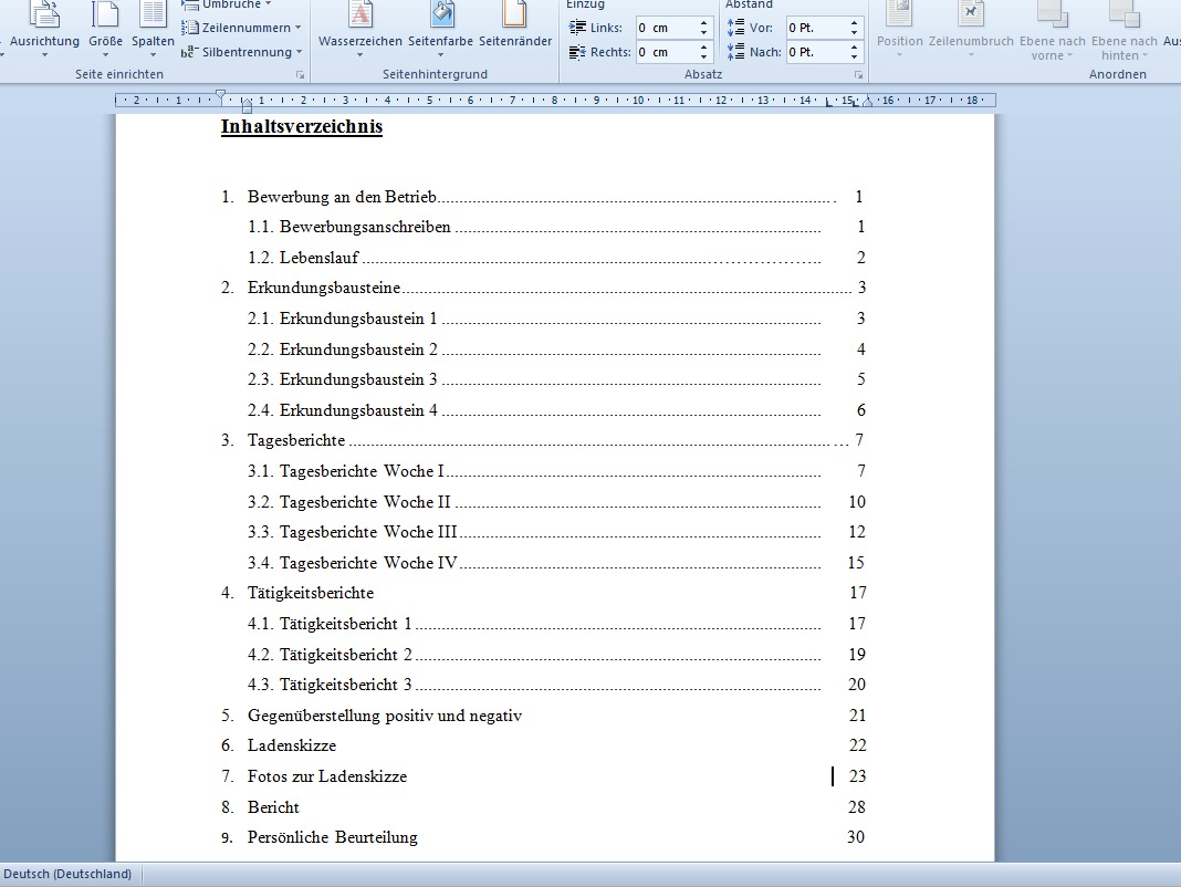 Problem bei Inhaltsverzeichnis mir Microsoft word erstellen