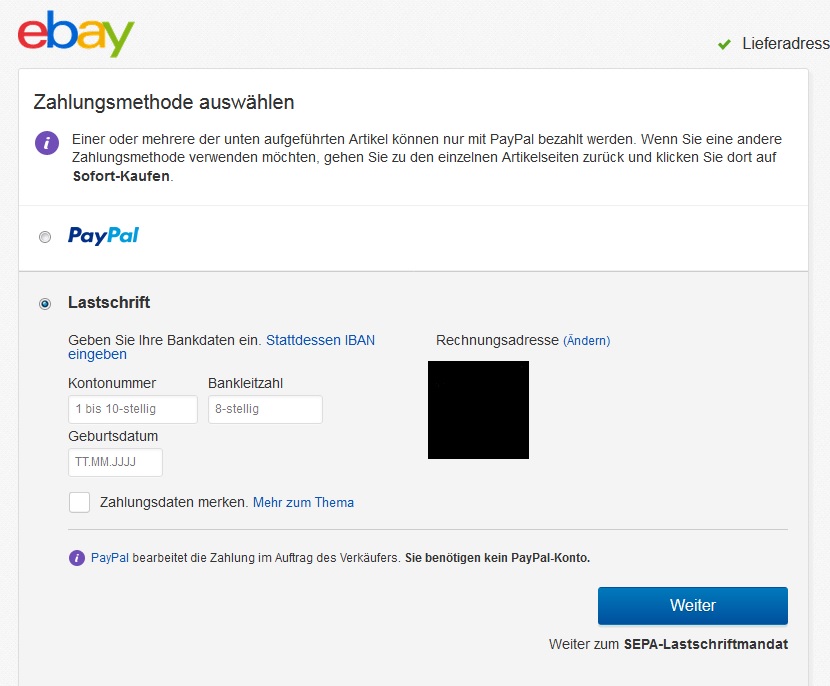 Problem Beim Bezahlen Uber Lastschrift Auf Ebay Geburtsdatum Bestellen