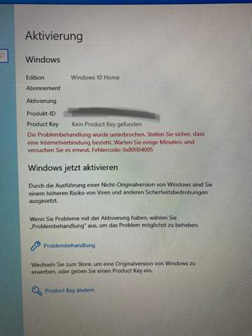Probleme bei Aktivierung von windows 10?