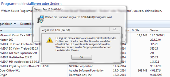 Fehler Fenster wenn ich Sony Vegas deinstallieren will...  - (PC, Windows, Programm)