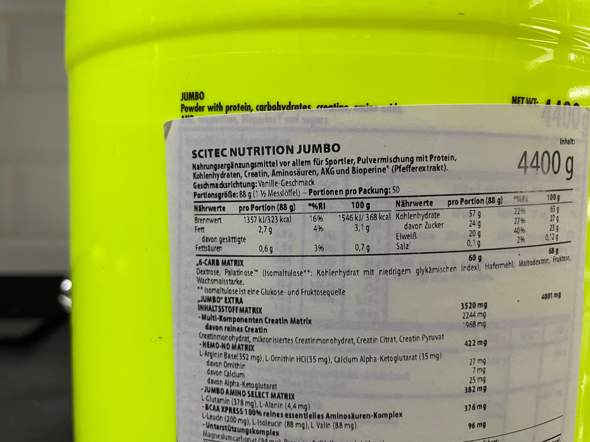 Proteinshake Jumbo wie viel Kalorien hat es nur so wenig 100g 368 Kalorien  ?