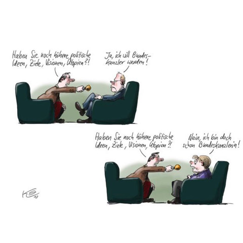 diese Karikatur ist von Klaus Stuttmann mit dem Titel "Utopien" - (Politik, Wirtschaft, Analyse)