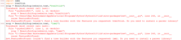 Python Error: Couldn't find a tree builder with the features you requested: html5tlib?