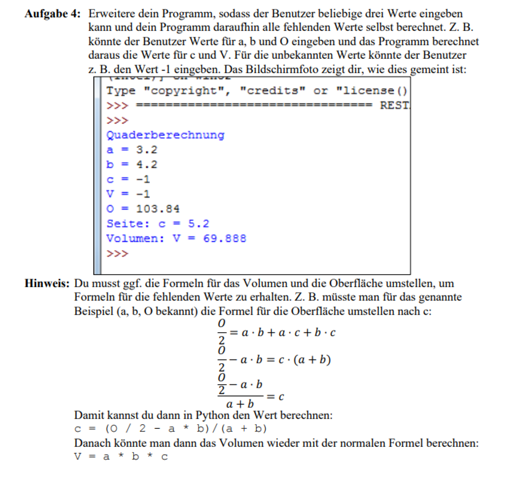 Python-Skript zur Berechnung von Oberflächeninhalt, Volumen und der ...