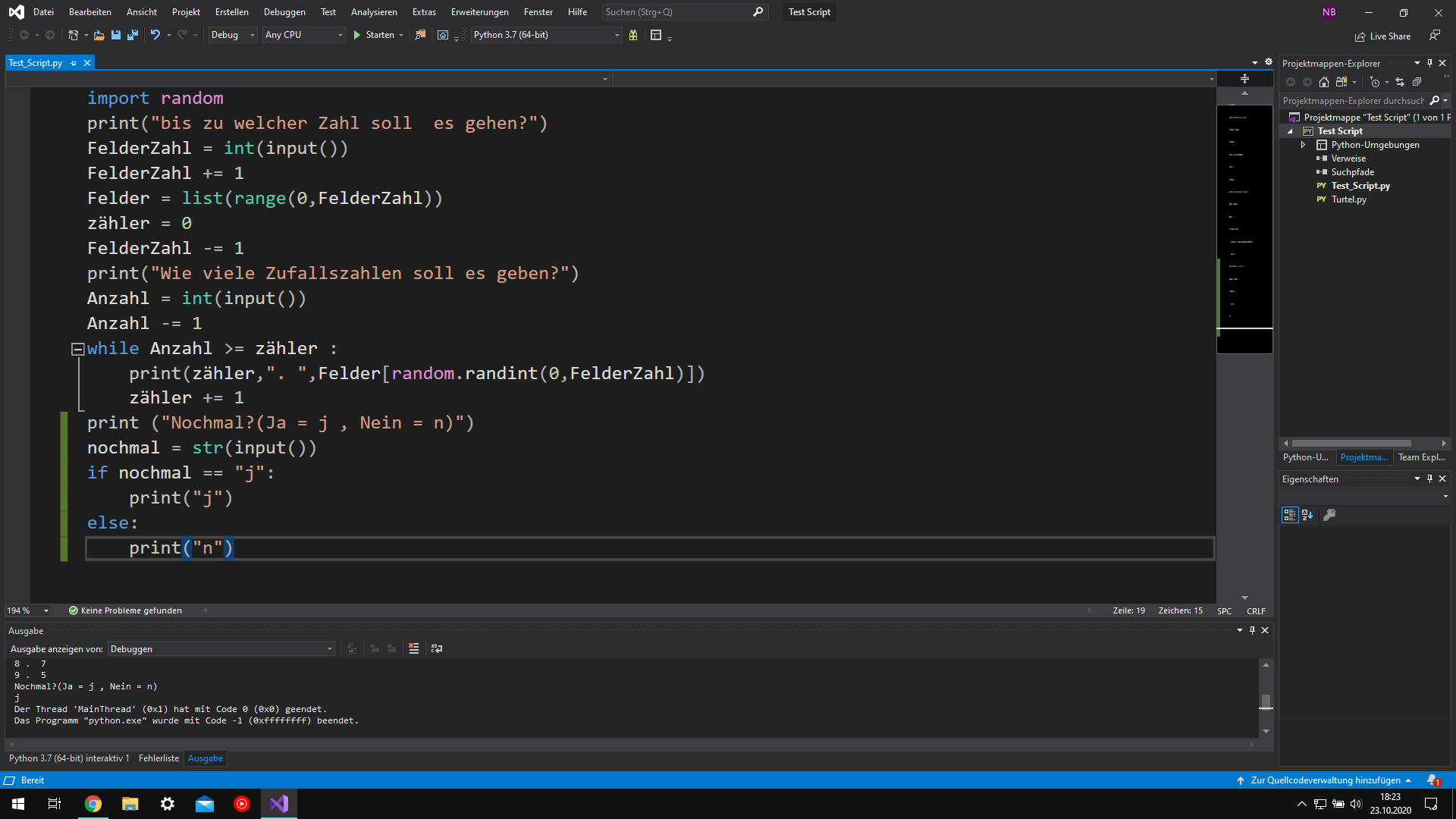 Python Wie kann das skript von vorne beginnen? (Computer, PC ...