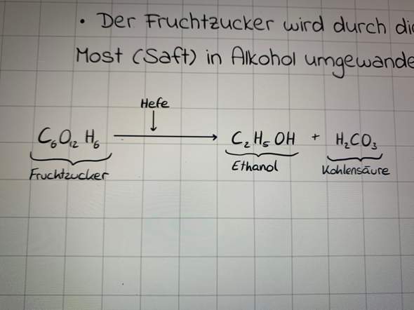 Reaktionsgleichung zu Gärung von Wein? (Schule, Chemie, Alkohol)