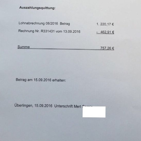 Rechnung Wird Vom Lohn Abgezogen