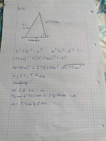 Rechtwinkligem Dreieck fehlende seite, Umfang und flächeninhalt berechnen?