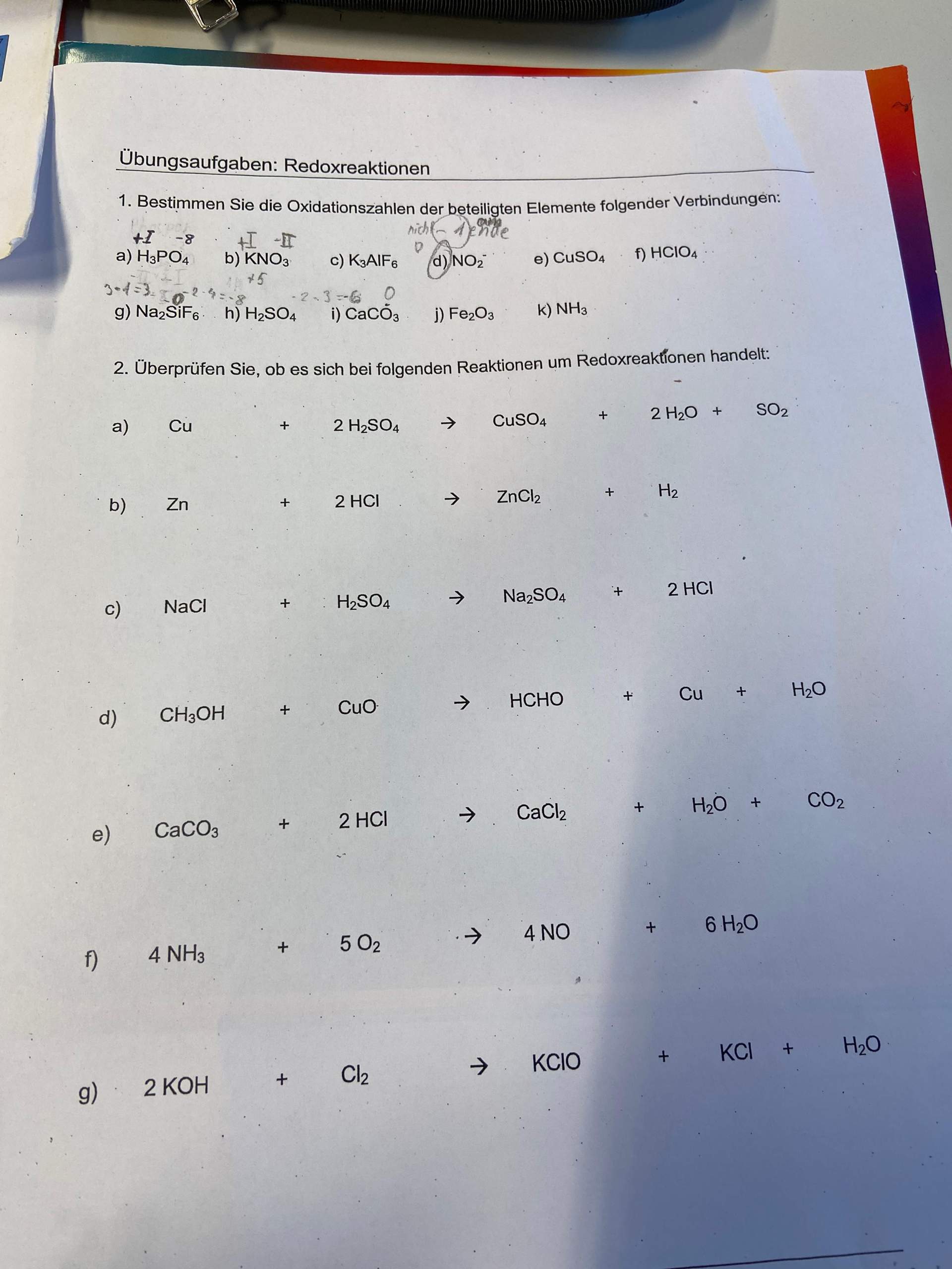 Redoxreaktion? (Chemie)