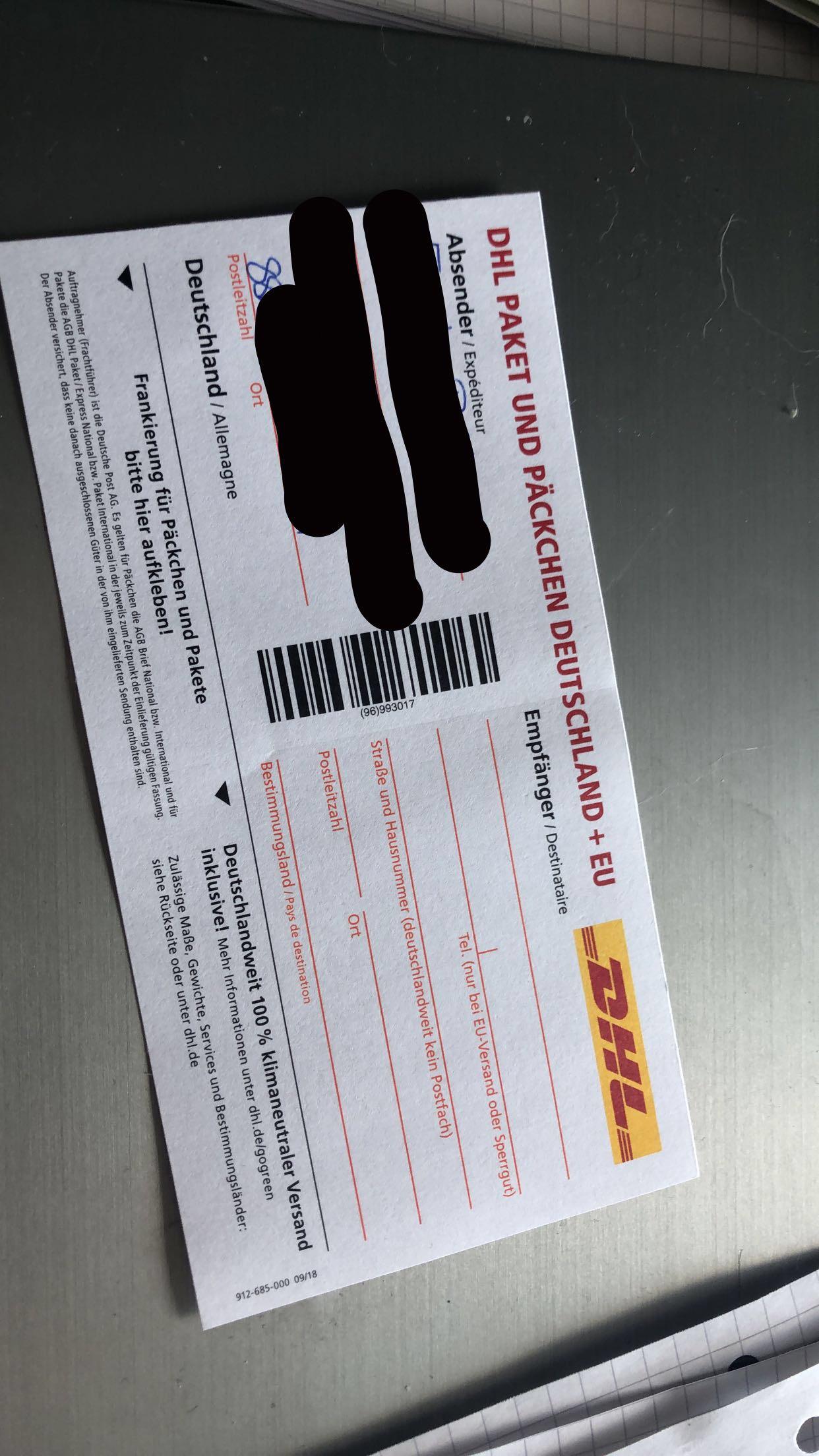Paketschein Zum Ausdrucken : Dhl Versandetiketten Paketaufkleber