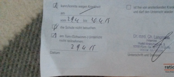 Reicht Eine Schulbescheinigung Fur Die Schule Krank Entschuldigen