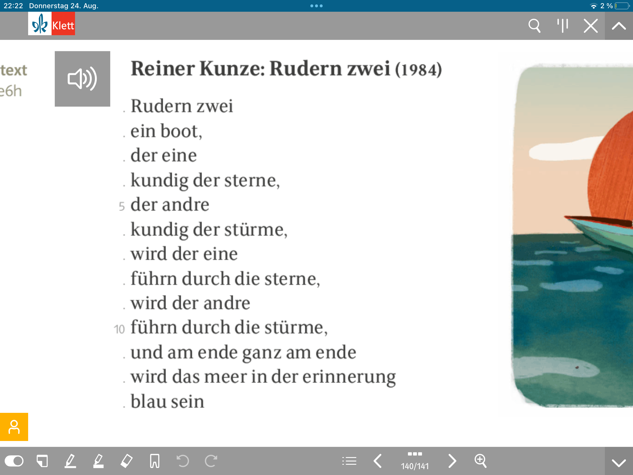 Reiner Kunze:Rudern zwei warum keine Srophen? (Deutsch, Hausaufgaben