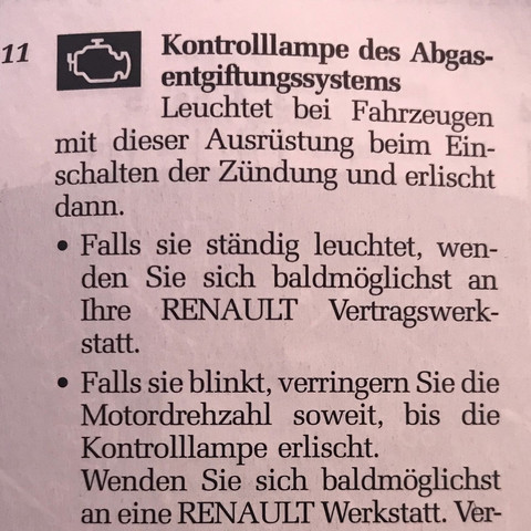 Auszug aus Bedienungsanleitung  - (Motor, Renault, Leuchten)