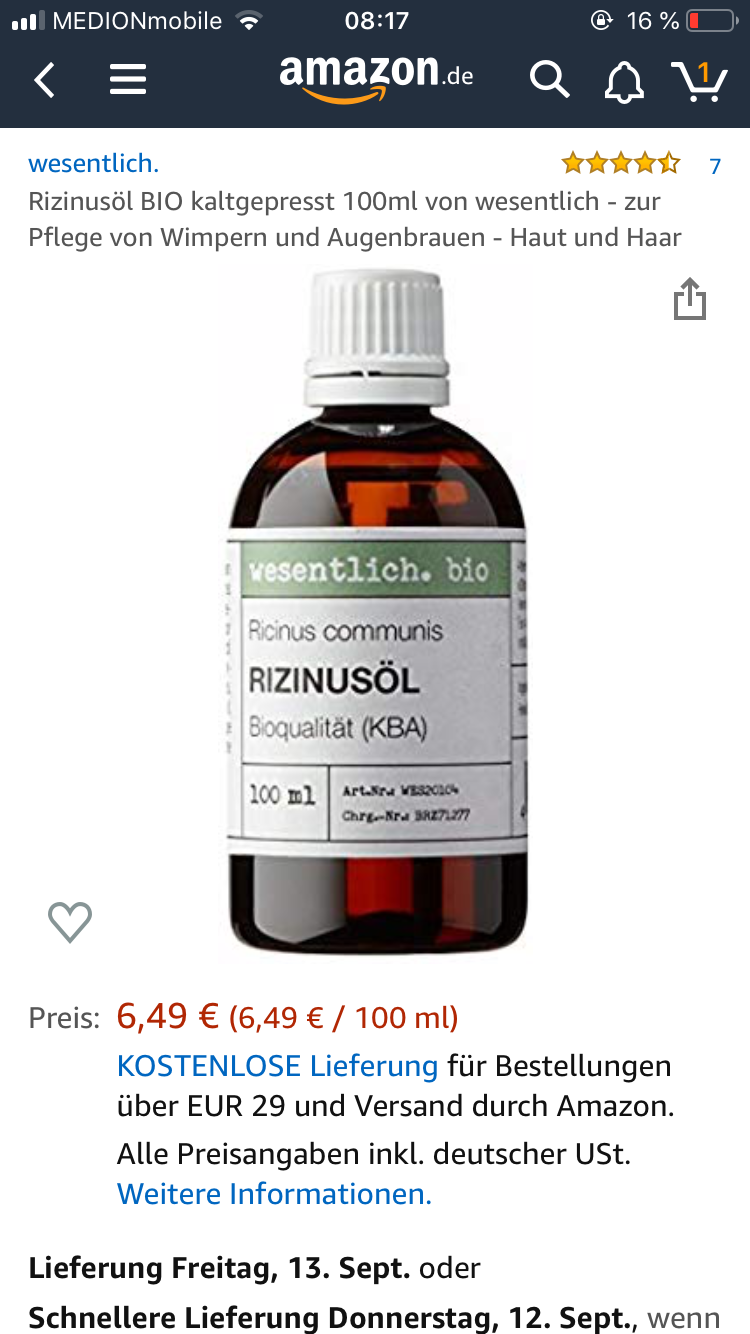 rizinusol kaltgepresst augenbrauen