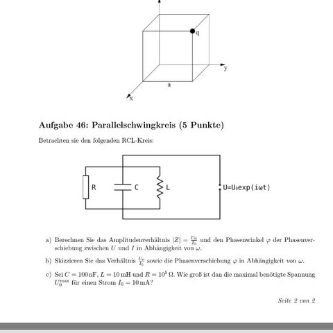 RLC Schwingkreis: Amplitudenverhältnis, Phasenwinkel, Phasenverschiebung und benötige Spannung für I berechnen?