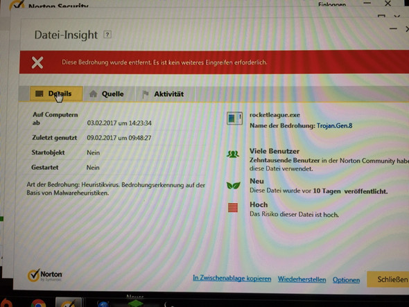 Rocket League Steam Fehlende Programmdatei Trojaner Virus Antivirus Norton