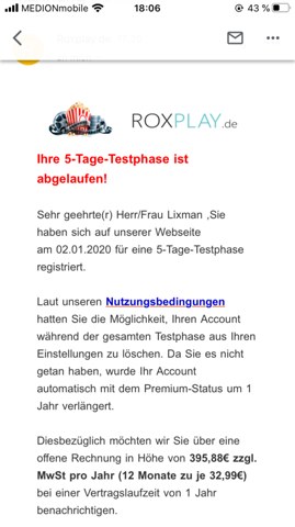 Roxplay.de versucht mir Kosten aufzudrängen?