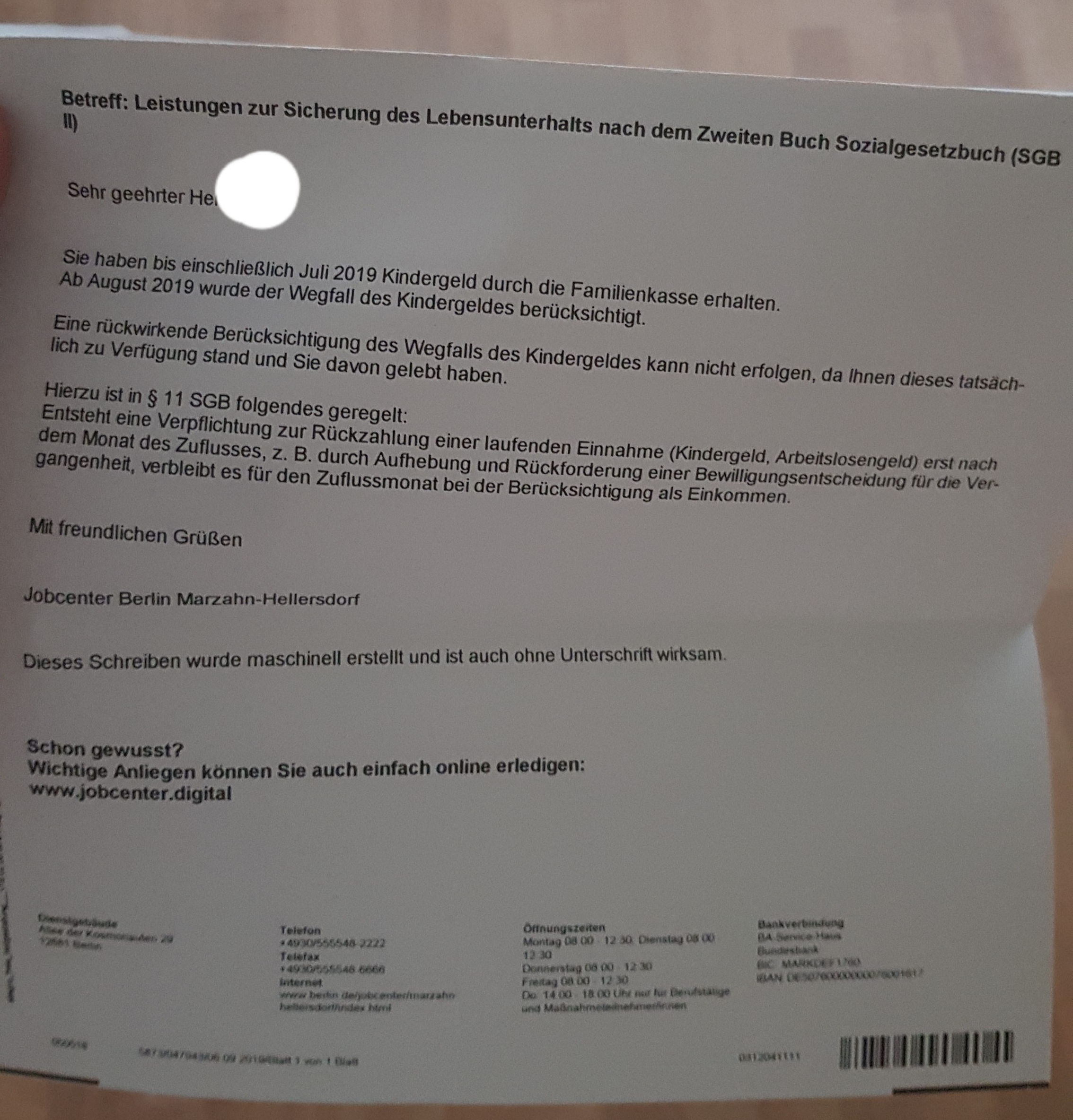 Ruckerstattung Jobcenter Wegfall Kindergeld Ausbildung Und Studium Wirtschaft Und Finanzen Hartz Iv