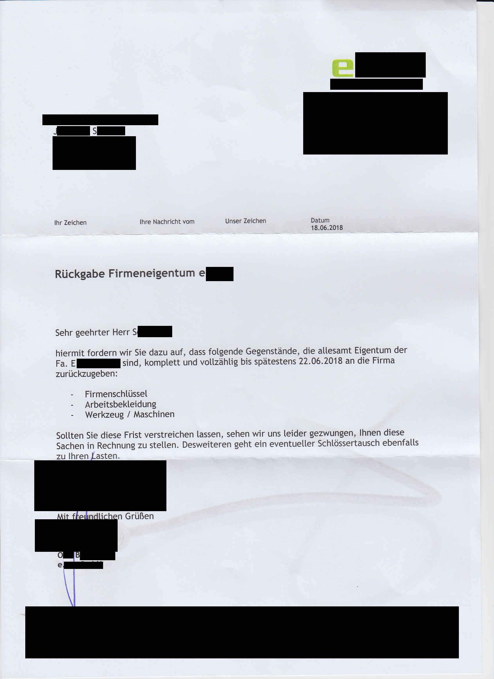 Rückgabe von Werkzeug und Arbeitskleidung nach Kündigung? (Arbeitsrecht ...